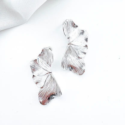 Smaller Silver Iris Petal Flower Earrings - Holiday, Christmas & Party Jewellery