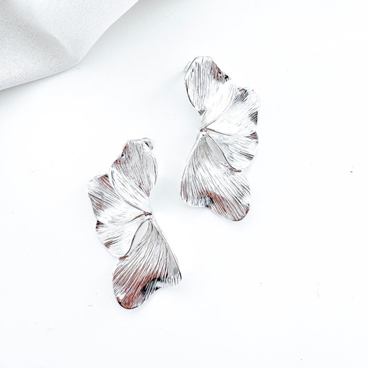 Smaller Silver Iris Petal Flower Earrings - Holiday, Christmas & Party Jewellery