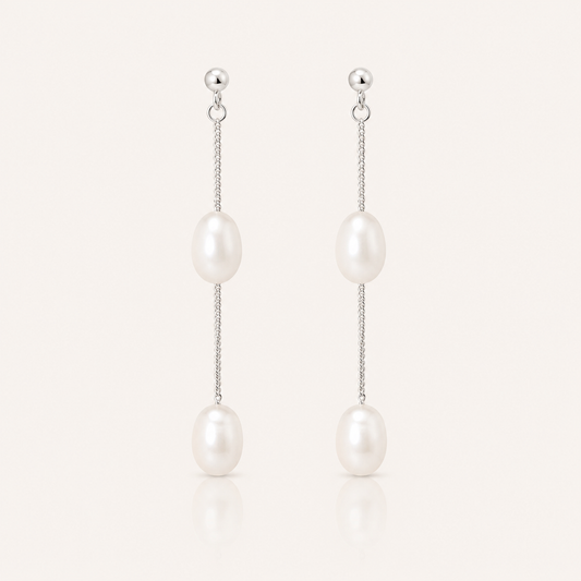 Dainty Silver Freshwater Pearl Drop Earrings - Special Occasion Earrings