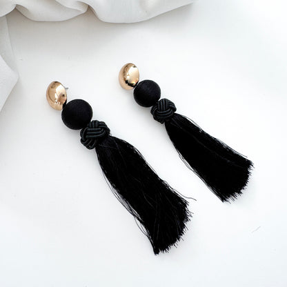 Large Black Tassel Statement Earrings – Gold & Black French Chic Evening Earrings