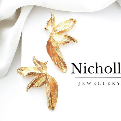 Gold Petal Statement Earrings – Bird of Paradise Inspired Summer Earrings