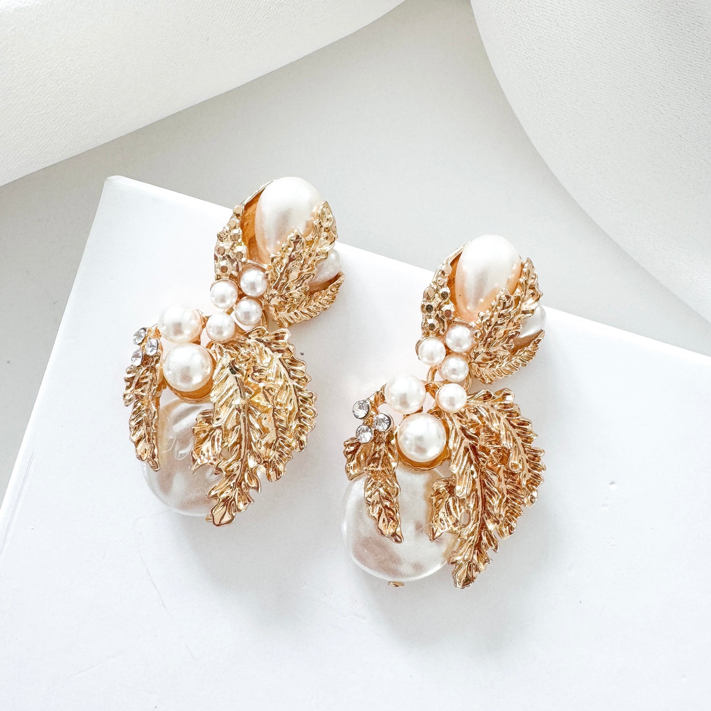 Gold Leaf & Pearl Statement Earrings | Vintage-Inspired Bridal Jewellery