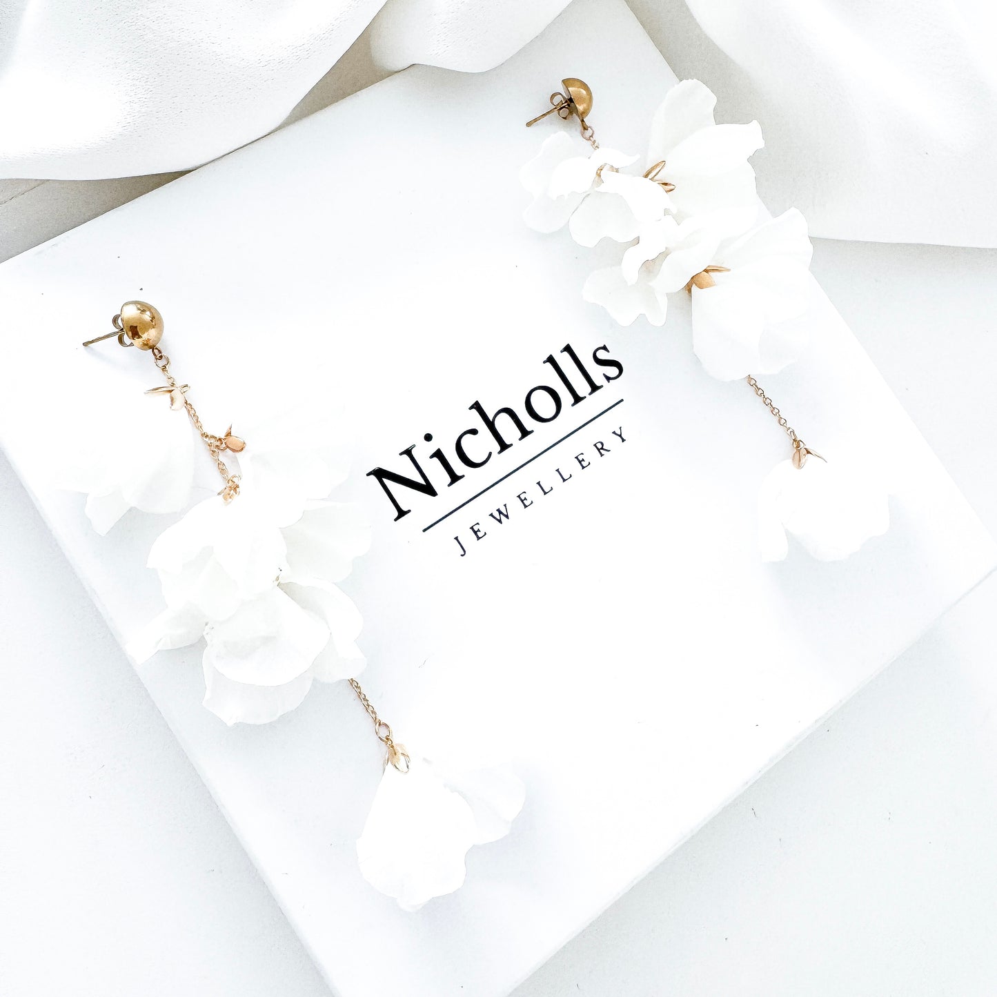 White Fresh Soft Petal Flower Earrings