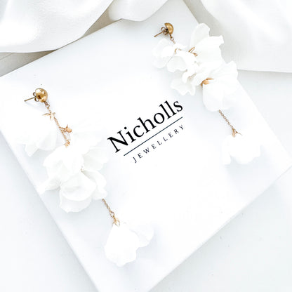 White Fresh Soft Petal Flower Earrings