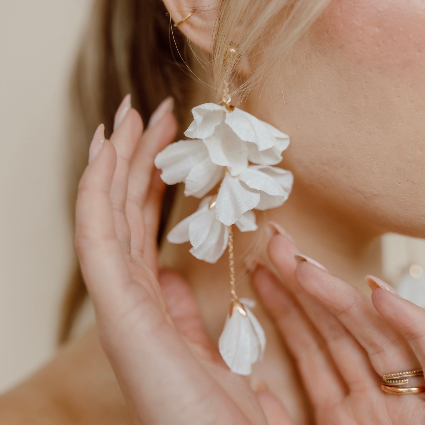 White Fresh Soft Petal Flower Earrings