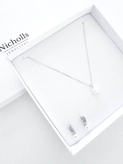 Wish Bone Crystal and Pearl Earring, Comb and Necklace Set