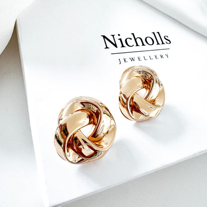 Gold Knot Statement Earrings | Lightweight Chunky Gold Stud Earrings