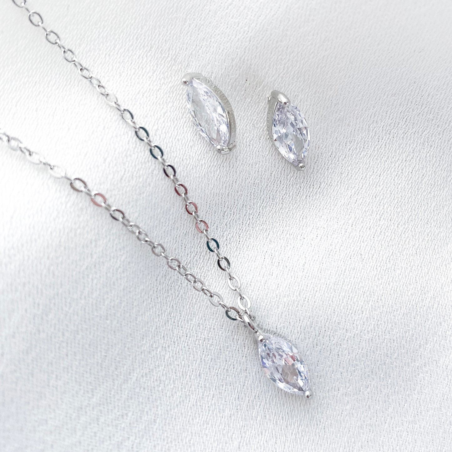 Marquise Crystal Necklace and Earring Set Silver