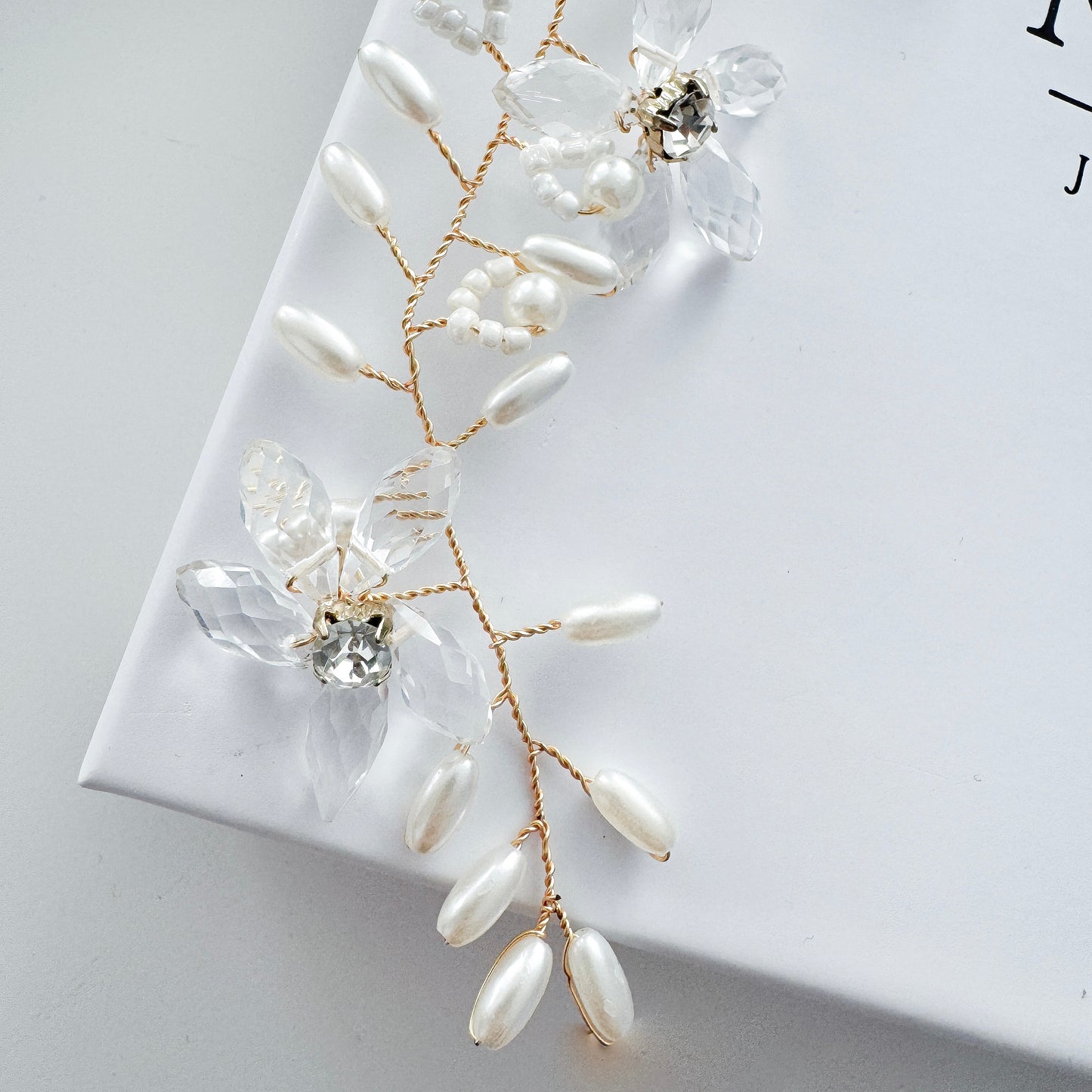 Oval Seed Bead and Crystal Delicate Petite Hair Vine for Wedding