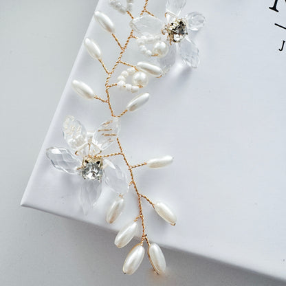 Oval Seed Bead and Crystal Delicate Petite Hair Vine for Wedding