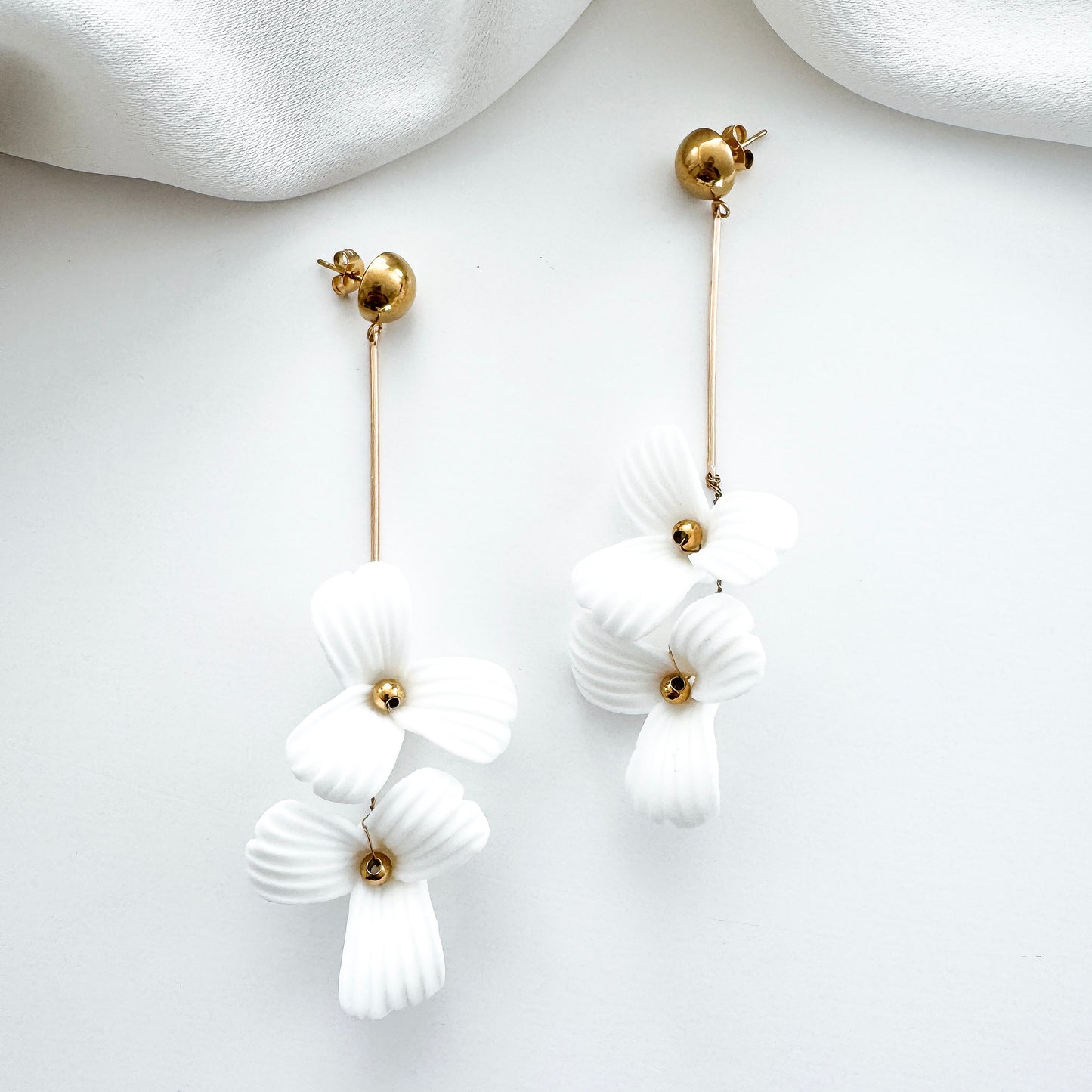 Fleur Double Porcelain Flower Dangle Earrings