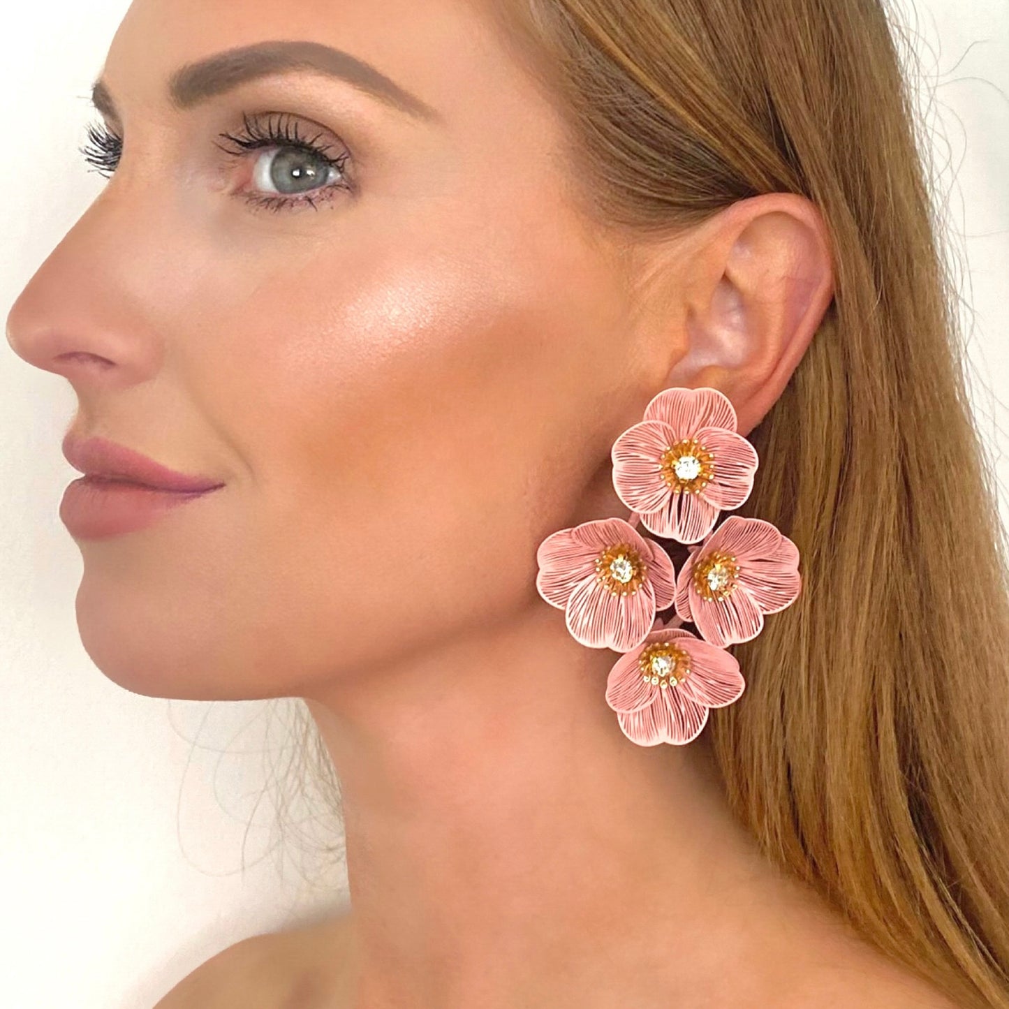 Large Statement Oh Baby Pink Flower Earrings