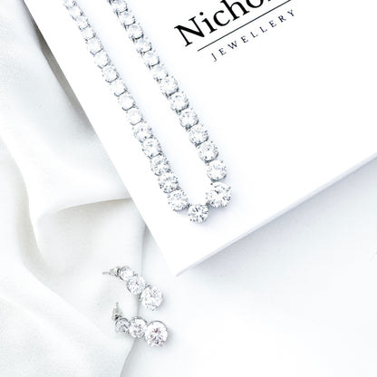 Cubic Zirconia Crystal Necklace & Earring Set – Sparkly Bridal, Prom & Christmas Jewellery | AAA+ Crystal Statement Gift