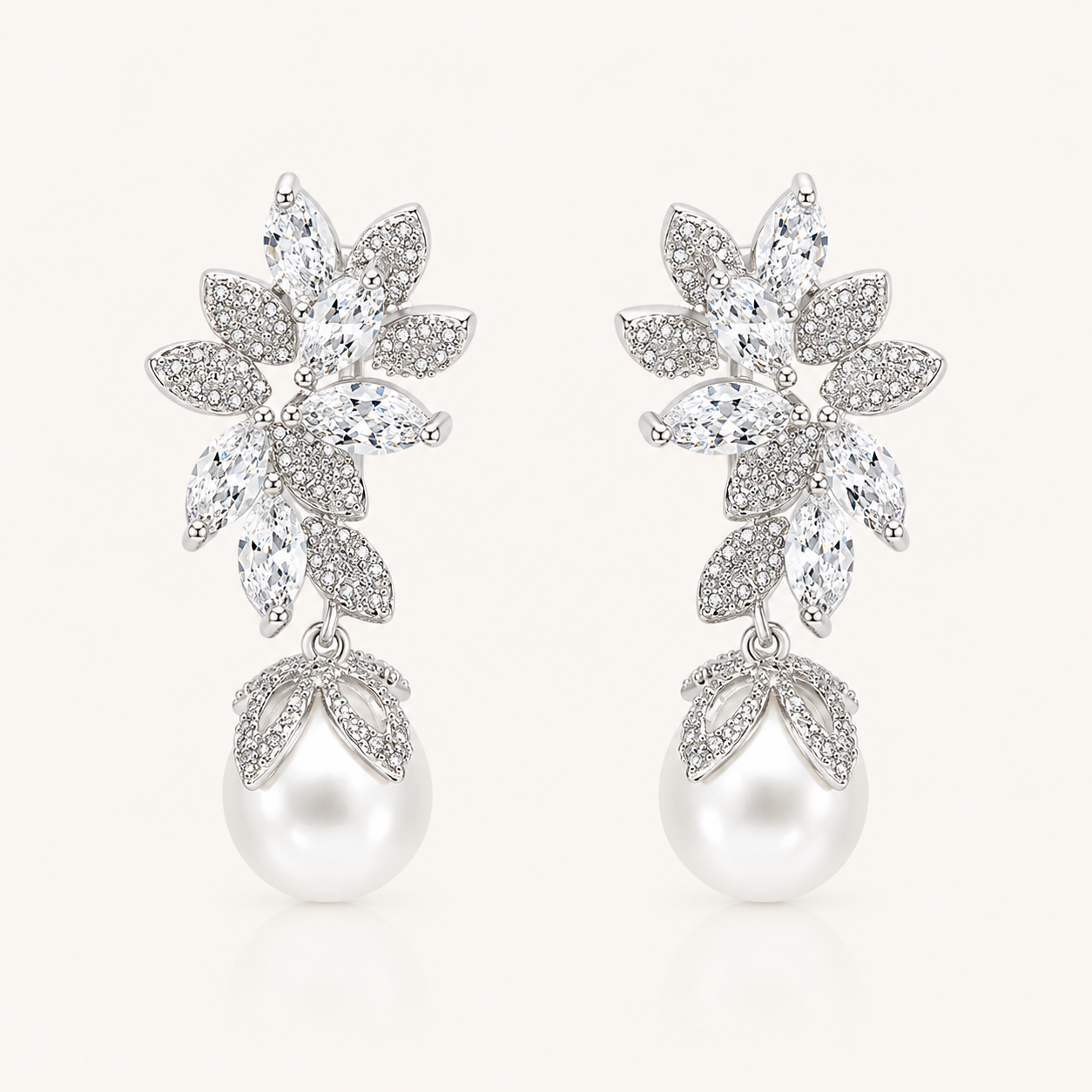 Glamourous Cubic Zirconia Crystal and Pearl Dangle Earrings