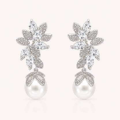 Glamourous Cubic Zirconia Crystal and Pearl Dangle Earrings