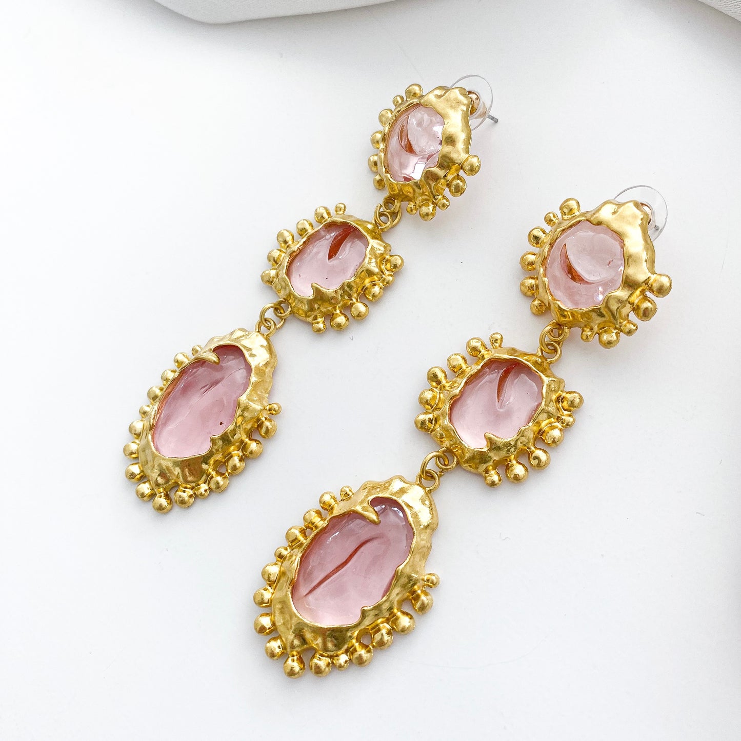 Vintage Pink Long Drop Statement Earrings