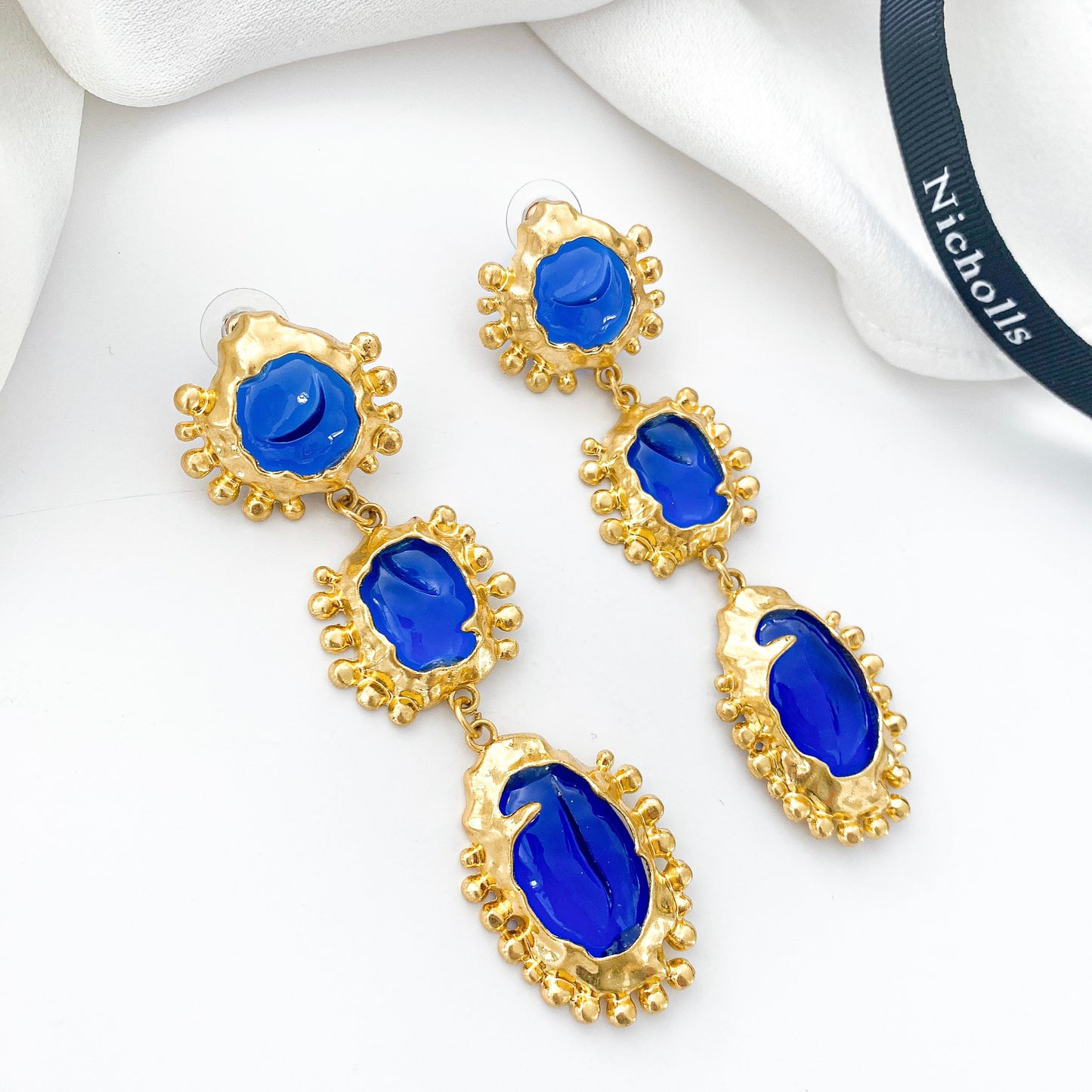 Vintage Blue Long Drop Statement Earrings