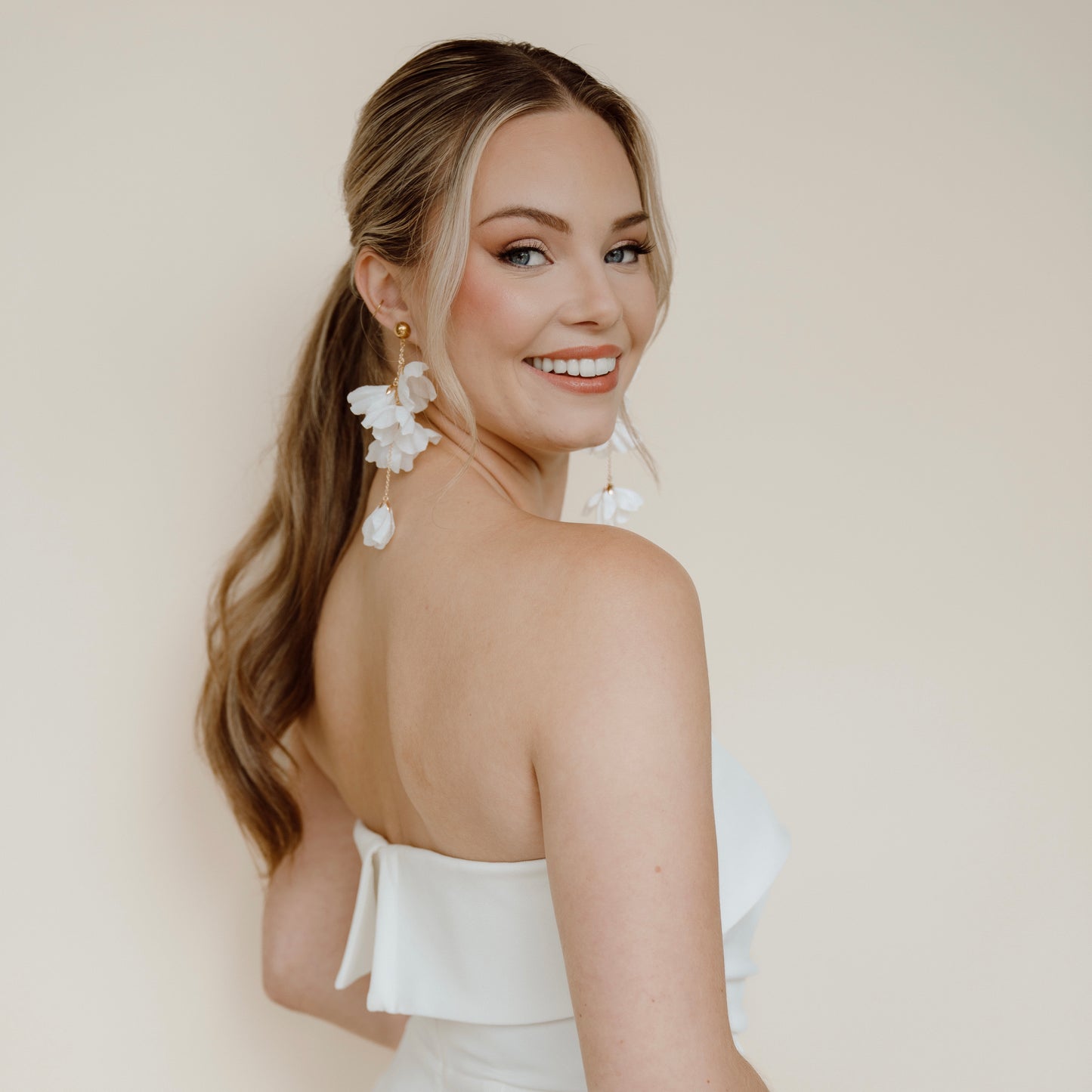 White Fresh Soft Petal Flower Earrings