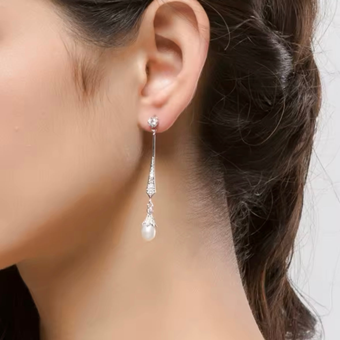 Elegant Long Crystal and Pearl Earrings