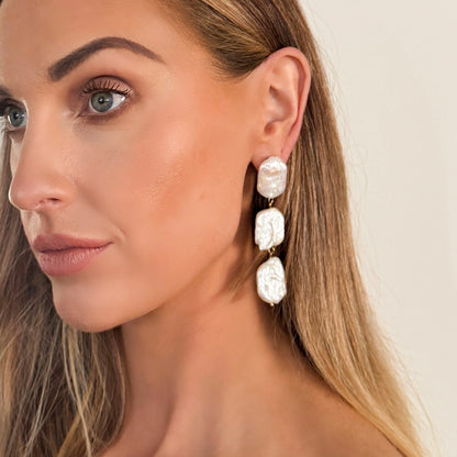 Rectangle Baroque Pearl Statement Bridal Earrings