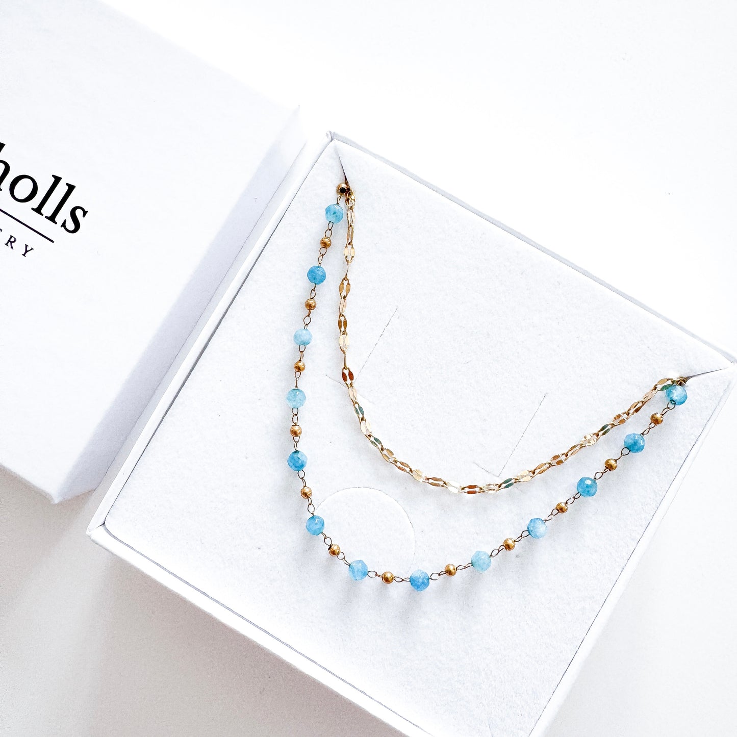 Double Layer Blue Bead Necklace | Waterproof 18k Gold Plated Necklace