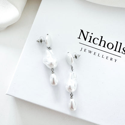 Imitation Pearl Silver Cloud Dreamer Statement Earrings