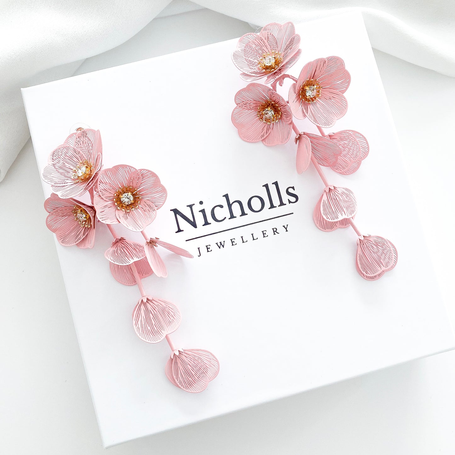 Waterfall Statement Pink Flower Earrings