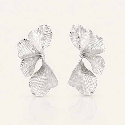 Statement Silver Iris Petal Flower Earrings