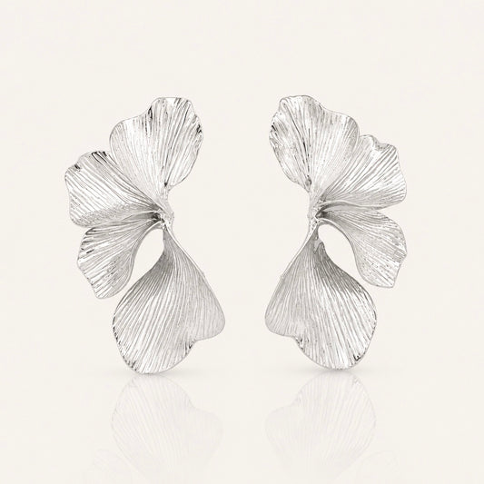 Statement Silver Iris Petal Flower Earrings