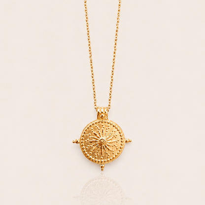 Sun Compass Pendant Necklace | Waterproof 18k Gold PVD Necklace