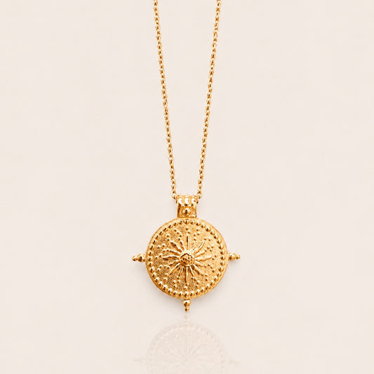 Sun Compass Pendant Necklace | Waterproof 18k Gold PVD Necklace