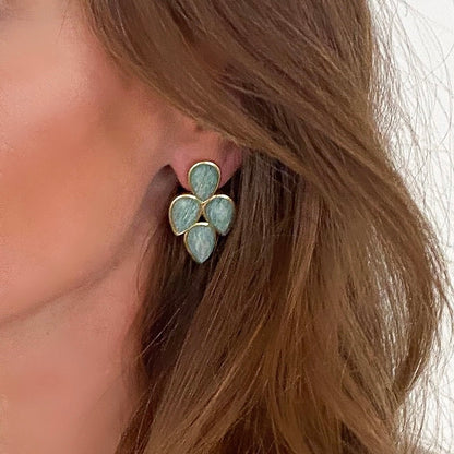 Natural Stone Amazonite Leaf Earrings