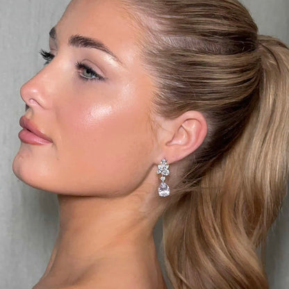 Adore Silver Flower Dangle Earrings