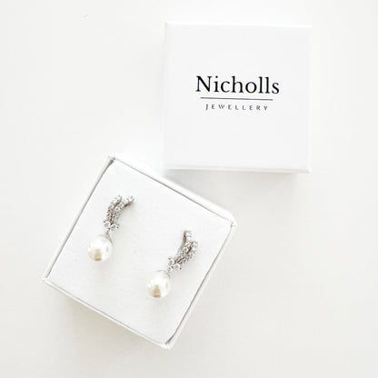Wish Bone Crystal and Pearl Stud Earrings
