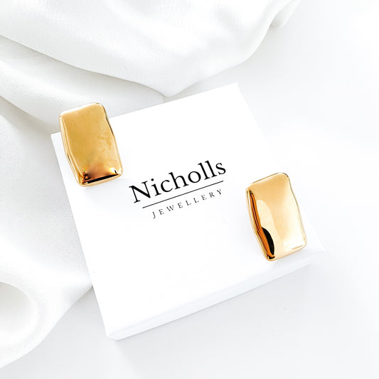 Rectangle Flat Gold Statement Earrings
