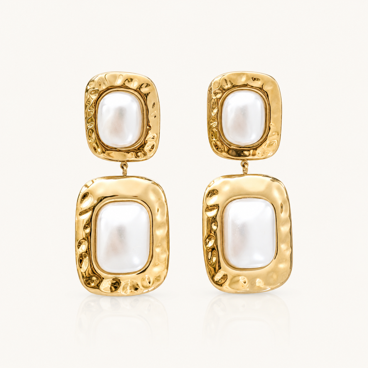 Gold Rectangle Pearl Earrings – Waterproof Everyday & Bridal Statement Earrings