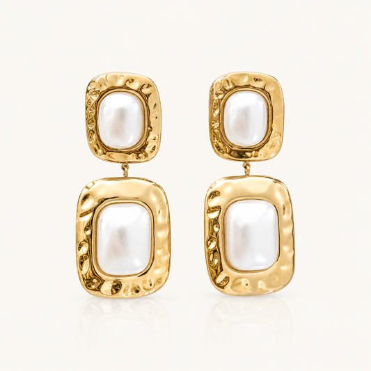 Gold Rectangle Pearl Earrings – Waterproof Everyday & Bridal Statement Earrings