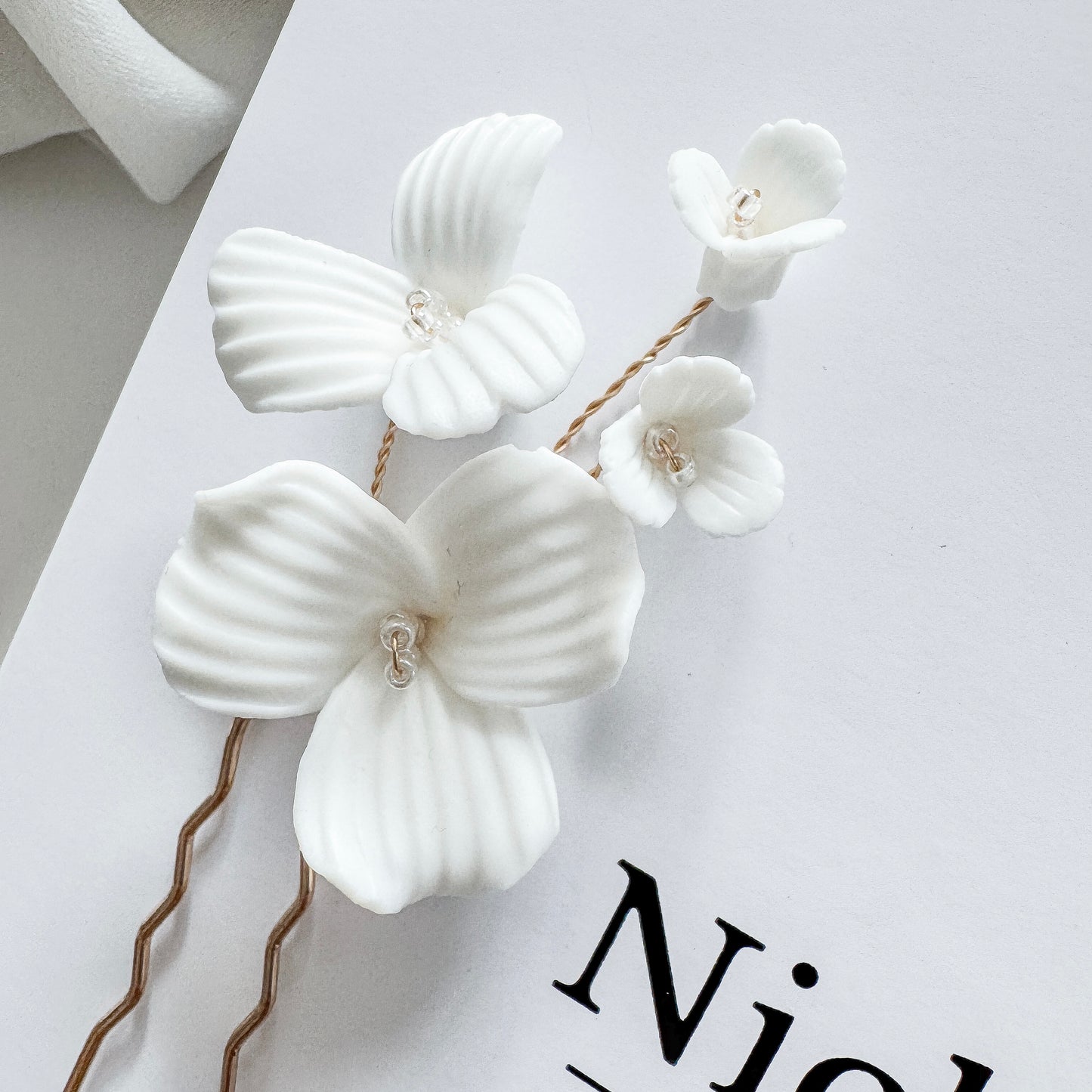Porcelain Floral Spray Gold Pins x 2