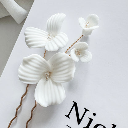 Porcelain Floral Spray Gold Pins x 2