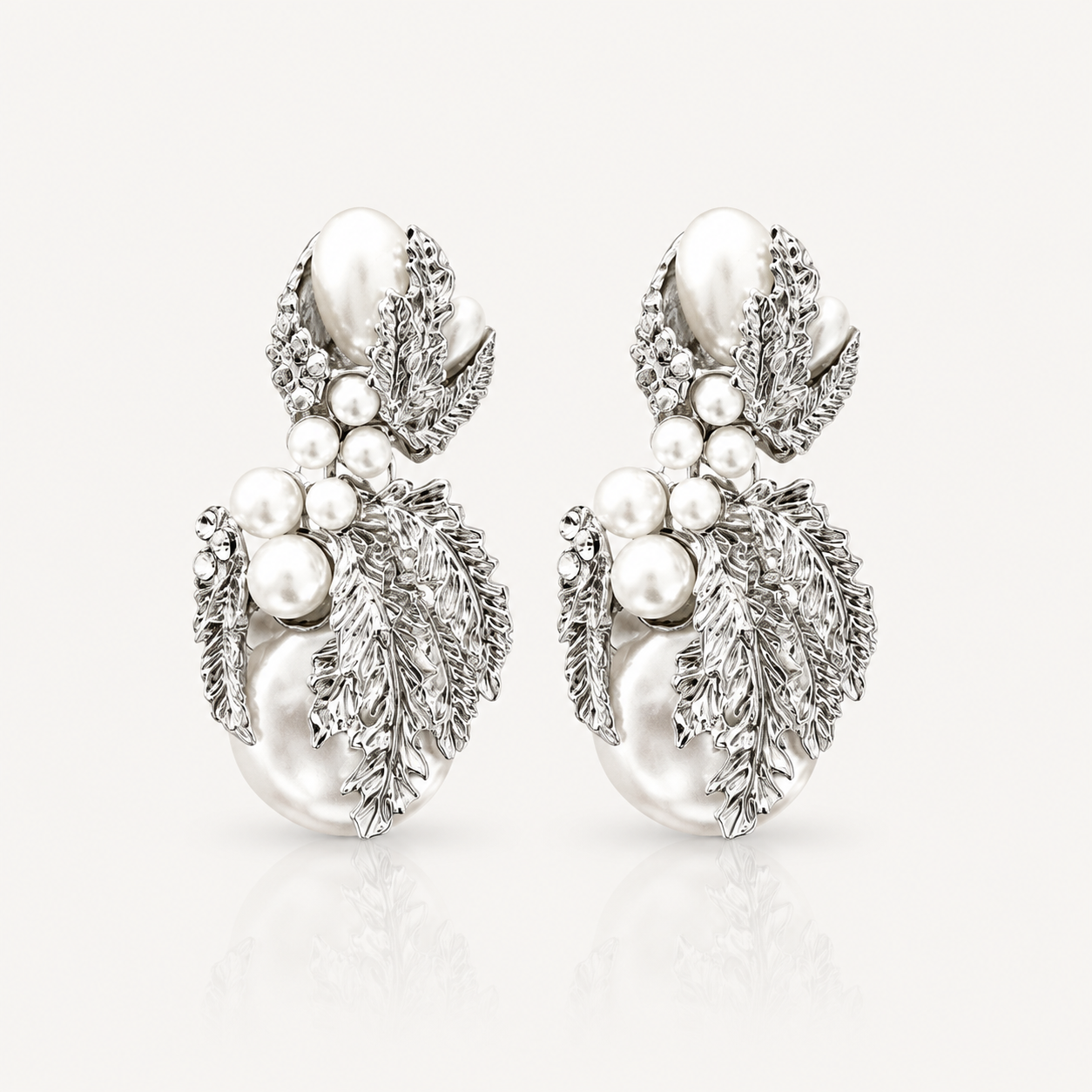 Silver Leaf & Pearl Statement Earrings | Vintage-Inspired Bridal Jewellery