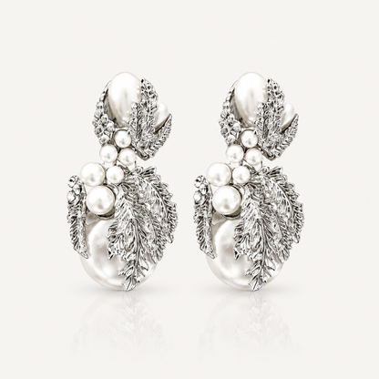 Silver Leaf & Pearl Statement Earrings | Vintage-Inspired Bridal Jewellery