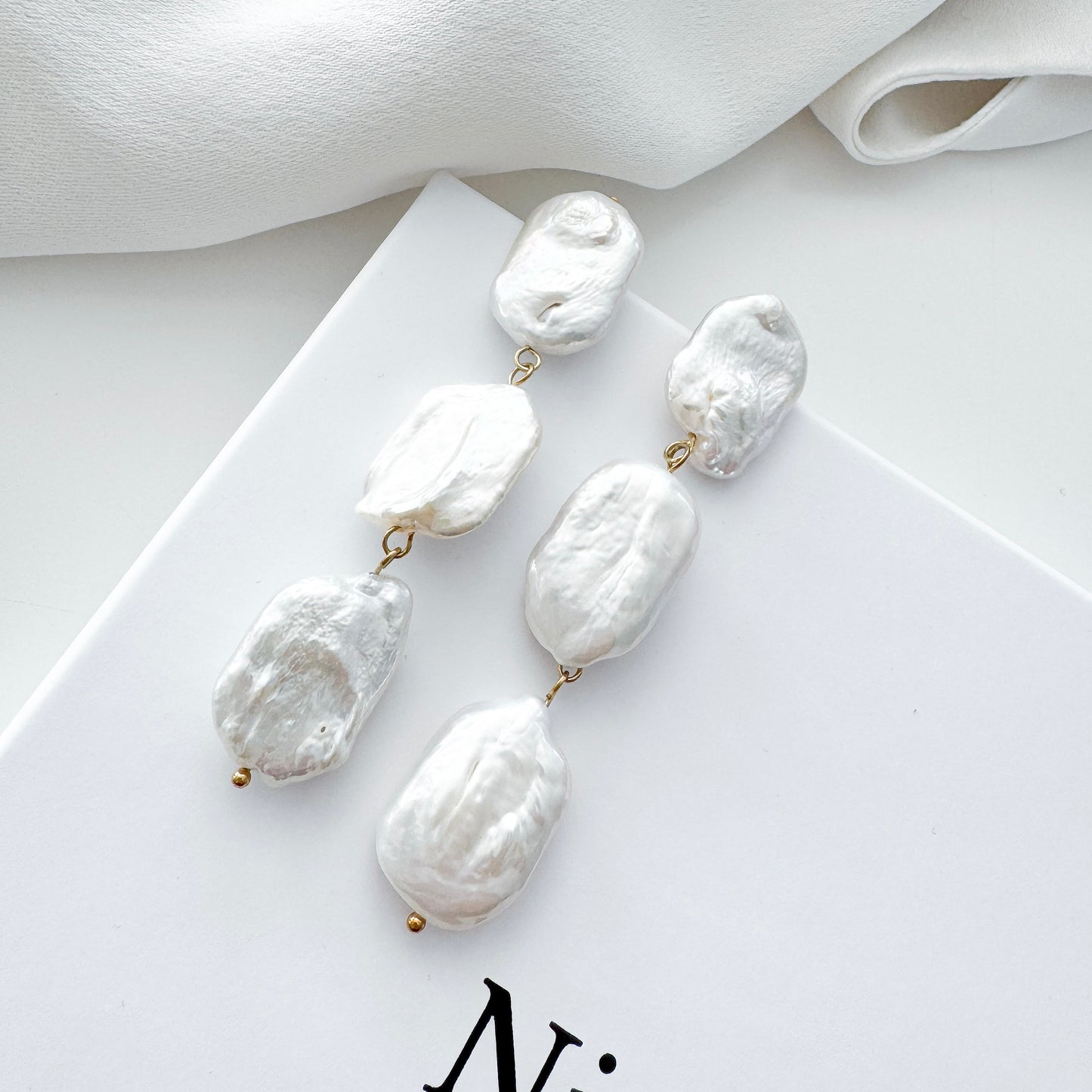Rectangle Baroque Pearl Statement Bridal Earrings