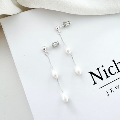 Dainty Silver Freshwater Pearl Drop Earrings - Special Occasion Earrings