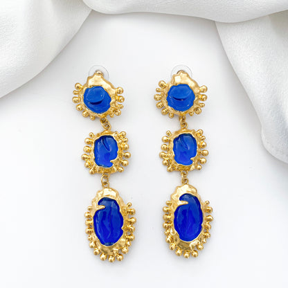 Vintage Blue Long Drop Statement Earrings