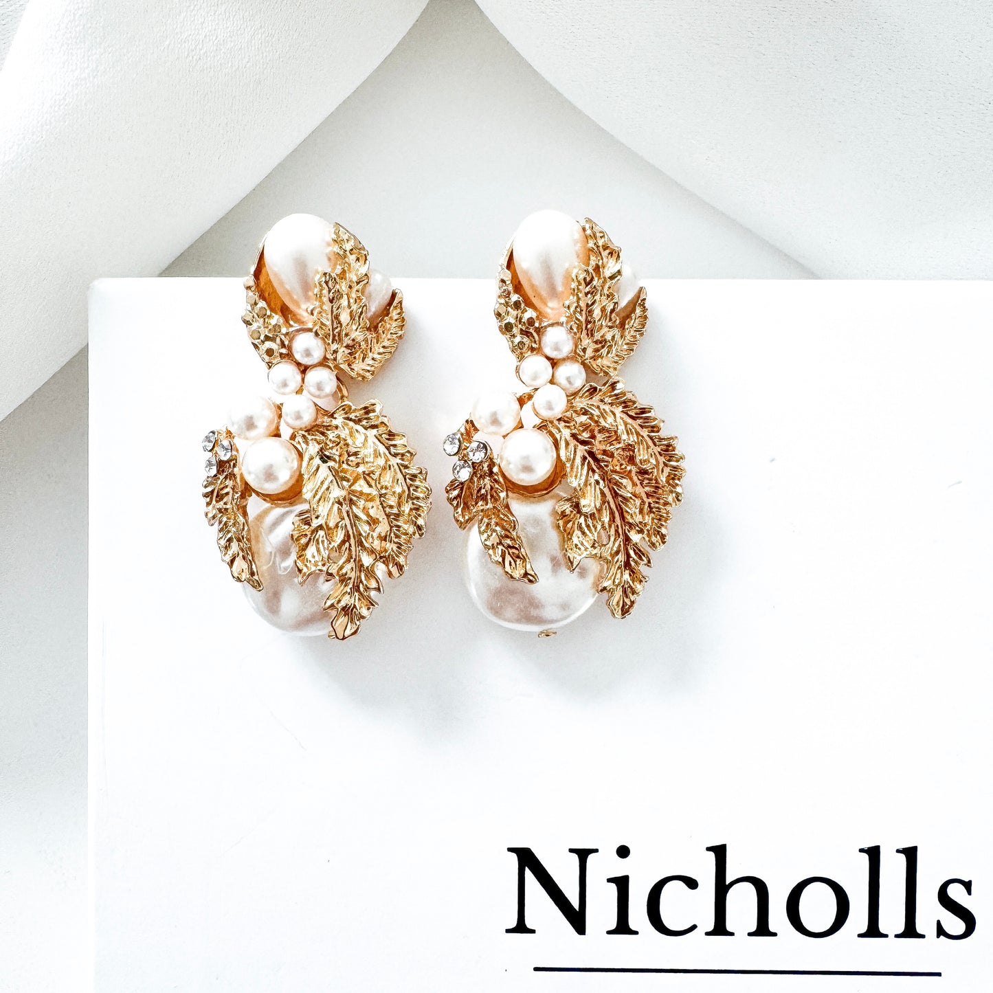 Gold Leaf & Pearl Statement Earrings | Vintage-Inspired Bridal Jewellery
