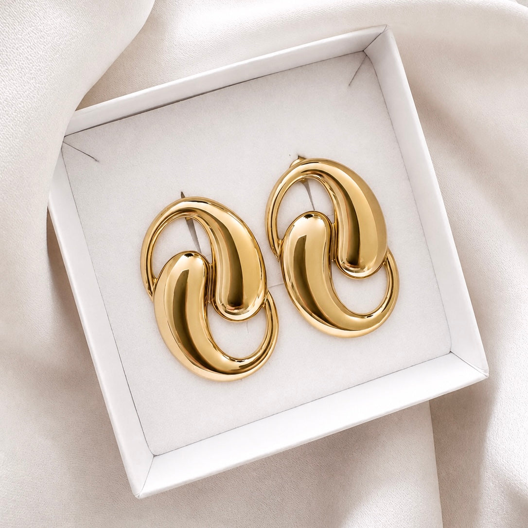 Sculptural Gold Statement Earrings | Waterproof 18k Gold PVD Earrings