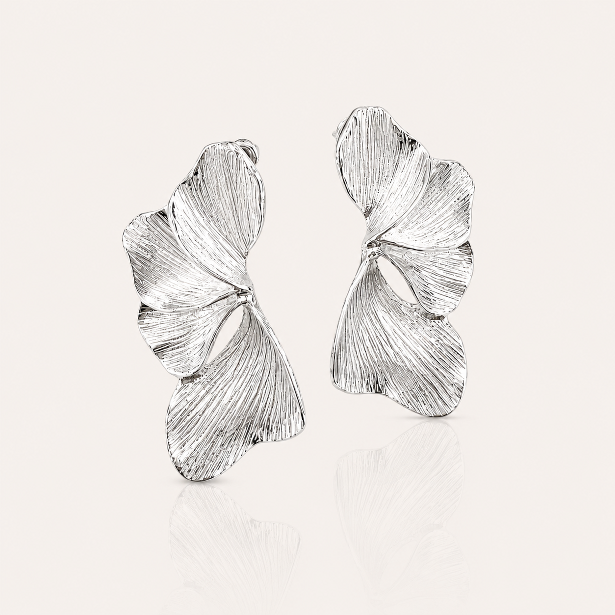 Smaller Silver Iris Petal Flower Earrings - Holiday, Christmas & Party Jewellery