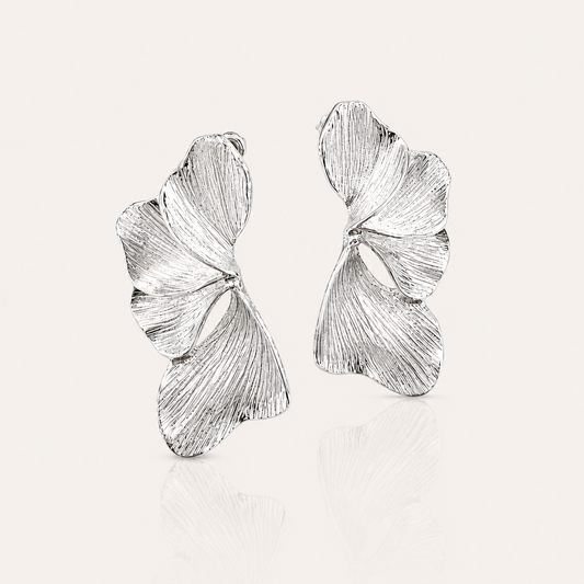 Smaller Silver Iris Petal Flower Earrings - Holiday, Christmas & Party Jewellery