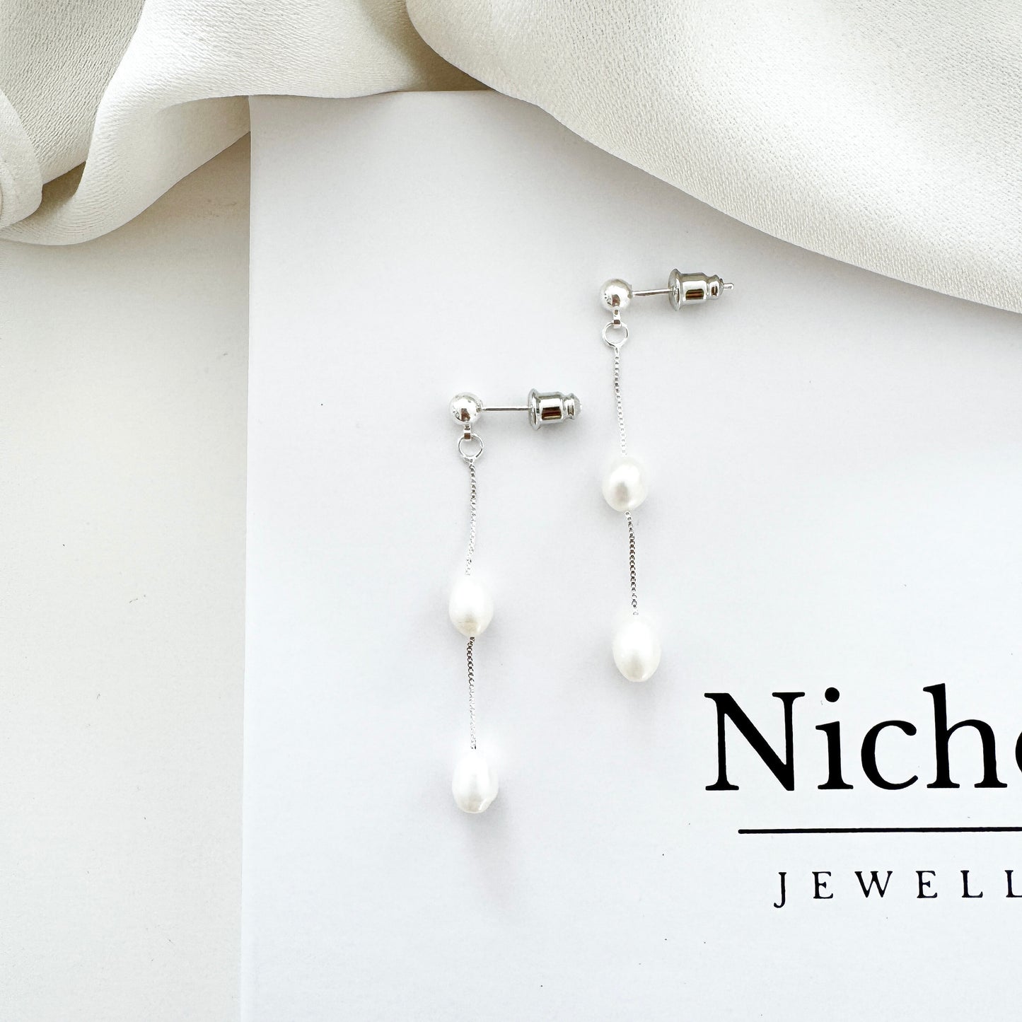 Dainty Silver Freshwater Pearl Drop Earrings - Special Occasion Earrings