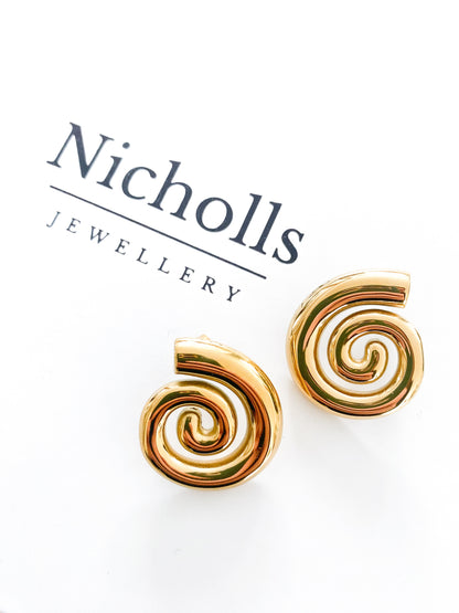 Spiral Gold Statement Earrings